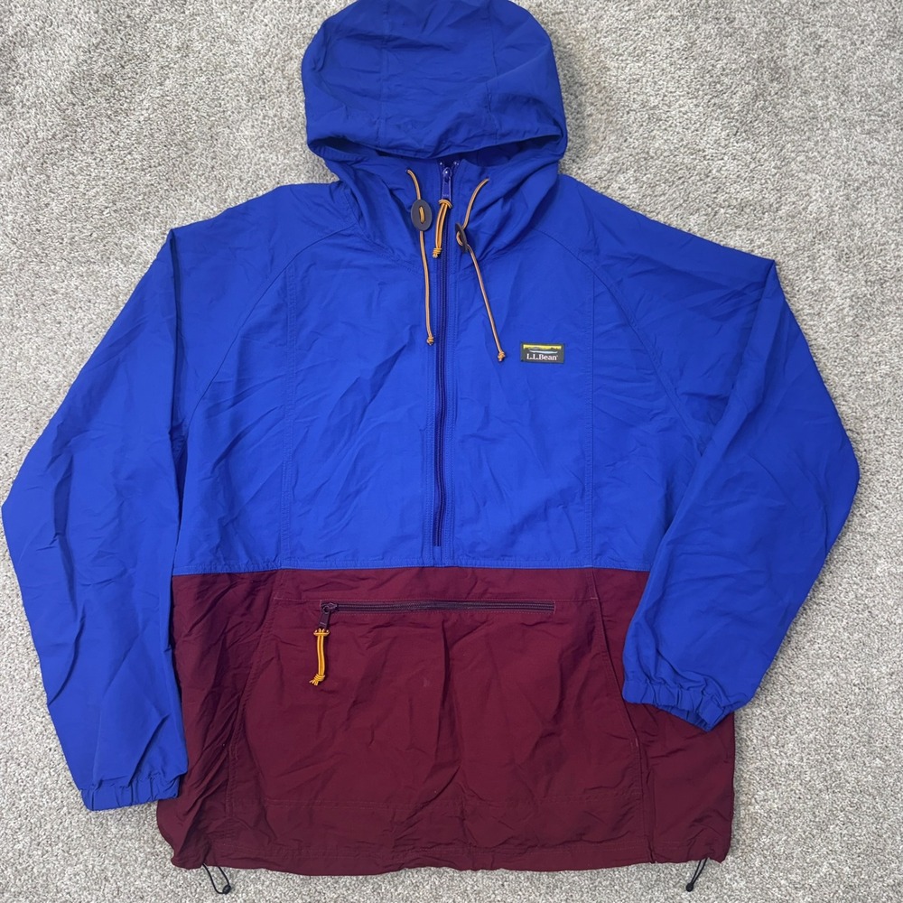 L.L. Bean Anorak Mens XL Mountain Classic Blue Burgundy Colorblock EUC